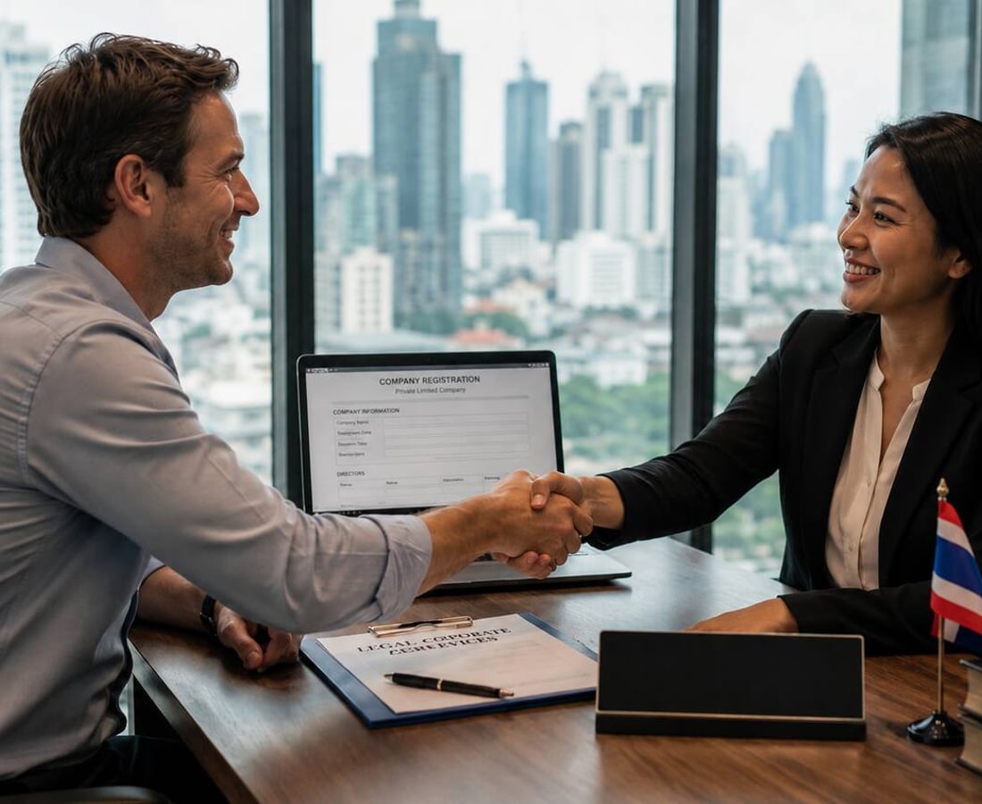 Business professionals reviewing company documents