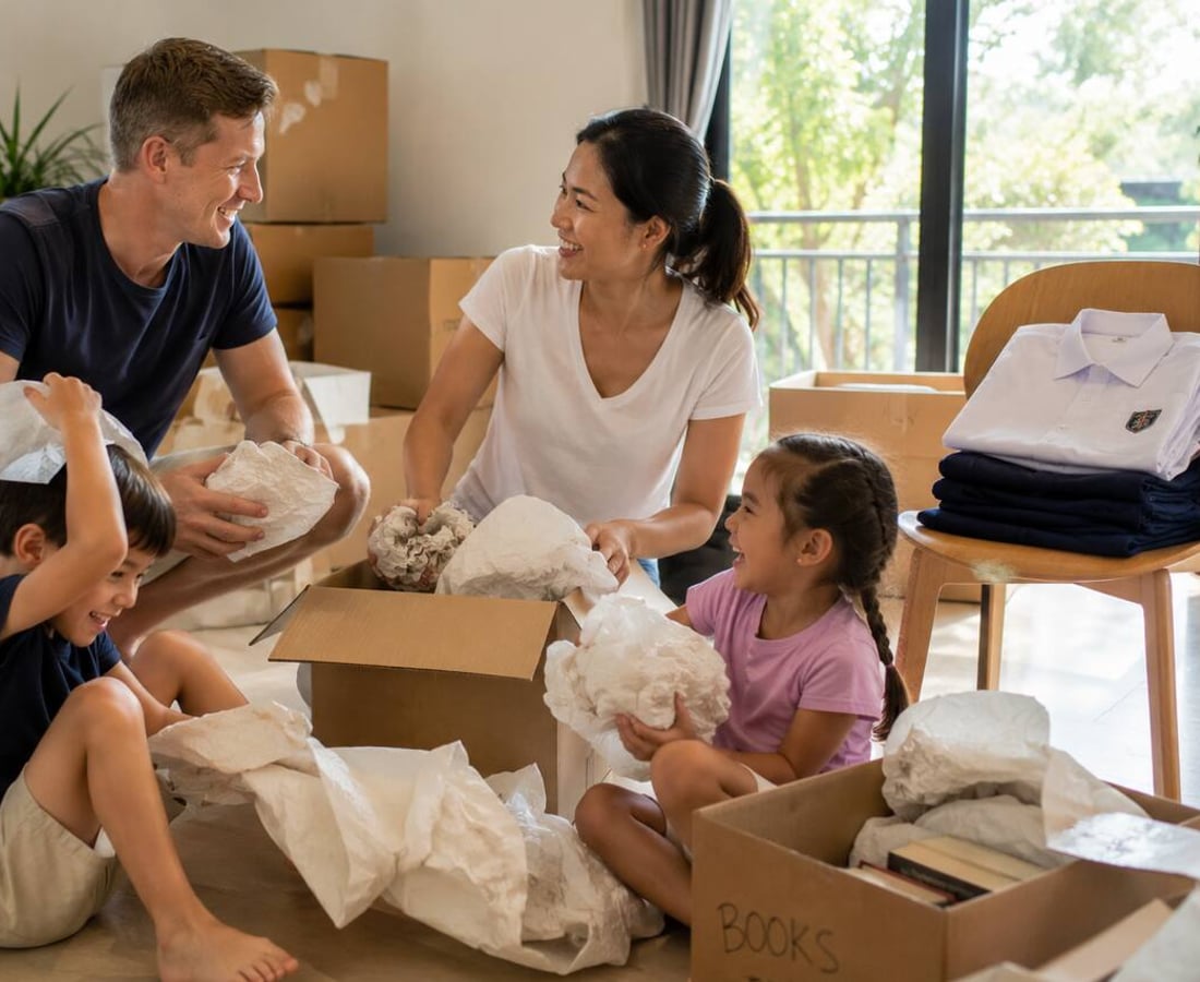 A family preparing to move together