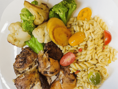 Easy Jerk Chicken, Pasta Salad & Stir-Fry Vegetable Meal You Can Make at Home