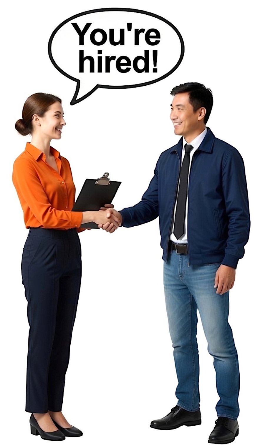 Employer shaking hands with a newly hired candidate after screening applications
